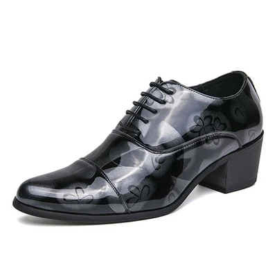 Sapatos Oxford Masculinos Moda Vestido Biqueira Apontada Floral Couro Patente Cadarço - Imagem 1 de 4