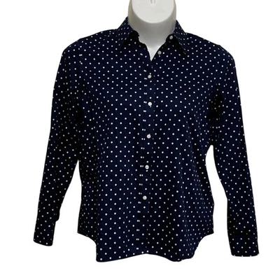 Blusa Top Chaps Mujer Talla X-Grande Azul Blanco Lunares Hierro Cuello Libre Foto 1 de 4