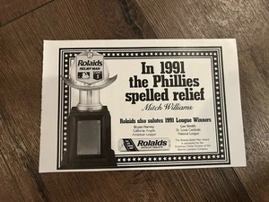 PHILADELPHIA PHILLIESPrint Ad Photo MITCH WILLIAMS Baseball MLB 5”x7” Rolaids - Bild 1 von 1