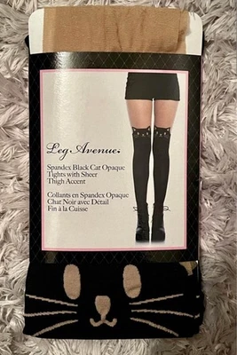 Spandex Black Cat Tight Accent Opaque Emo Leg Avenue Costume Cosplay Halloween - Image 1 of 4