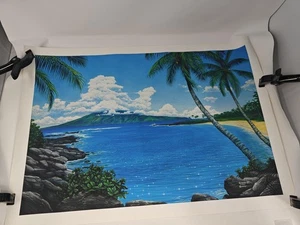 Impresión en lienzo vintage de paisaje marino de Richard Field Maui Hawaii 1987 palmeras océano - Imagen 1 de 7