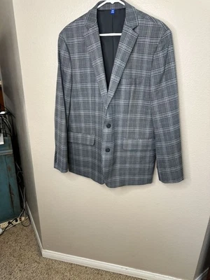 Apt 9 Mens Premier Flex Slim Fit Gray Plaid 44R Sport Coat Essential Blazer - Image 1 of 4