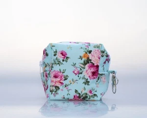 Kleine Kosmetiktasche, Kosmetik Organizer, blaue Blumen Baumwolle Kosmetiktasche - Bild 1 von 6