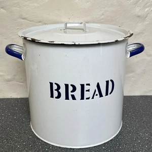 Very Large Vintage Military White & Blue Enamel Kitchen Bread Bin Tin Storage  - Picture 1 of 12