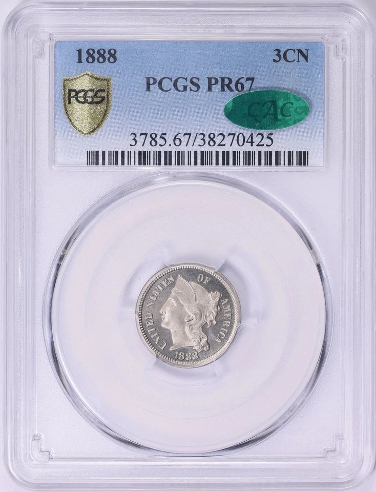 1888 PCGS/CAC PR67 3cn Rare! - Image 1 of 1