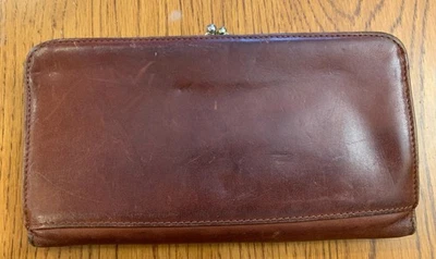 Cartera de cuero Wilson vintage plegable titular de tarjeta de identificación chequera marrón cierre a presión Foto 1 de 4