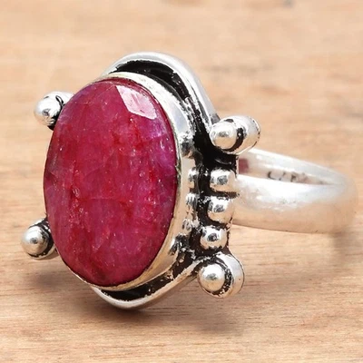 Joyería de plata hecha a mano con piedras preciosas de zafiro rubí "8" Foto 1 de 4