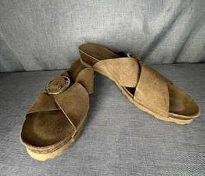 Yokono Spain Brown Suede Crisscross Strap Buckle Slip On Slide Sandal Sz 7.5 - Picture 1 of 10