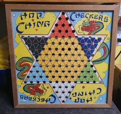 Antique Hop Ching Pressman Chinese Checkers Board With Wood Frame 1940s - Image 1 of 4