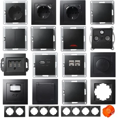 "Flair" schwarz Steckdosen Serie Taster Schalter USB RJ45 Steckdose LED Dimmer - Bild 1 von 4