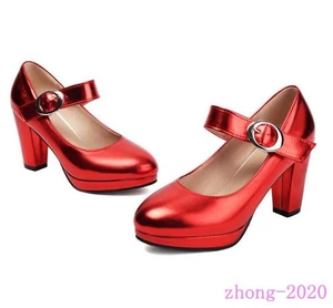 Schicke Damenschuhe Blockabsatz Knöchelriemen Freizeit elegant Büro Abschlussball OL Mary Jane - Bild 1 von 15