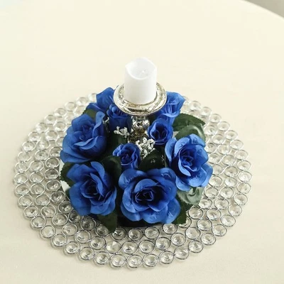 8 Royal Blue CANDLE RINGS with SILK ROSES Wedding Party Flowers for Centerpieces - Image 1 of 4