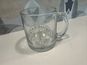 Vintage Starbucks Clear Glass Etched Mermaid Light Grey Logo 12oz Coffee Mug Cup - Picture 1 of 7