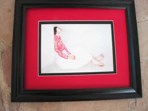 R C Gorman YOUNG GIRL AT REST framed MATTED Navajo print 11 x 14 - Picture 1 of 2