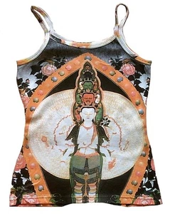 WHITE RED GREEN BLACK TARA Tipet Nepal Buddha Shiva Tattoo Art WoW TOP SHIRT S/M - Picture 1 of 1