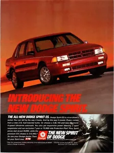 DODGE SPIRIT Automobile Car Ad ~ Vintage 1989 Magazine Print Advertisement - Picture 1 of 1