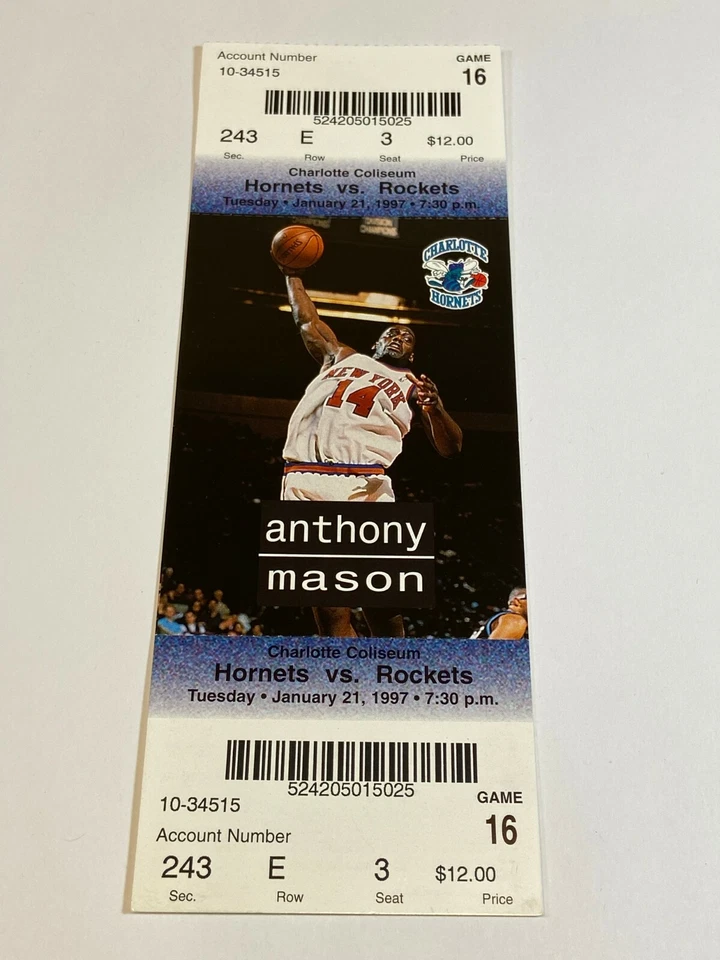 Charlotte Hornets Houston Rockets Ticket Stub #3 1-21-97 Clyde Drexler Glen Rice - Image 1 of 1