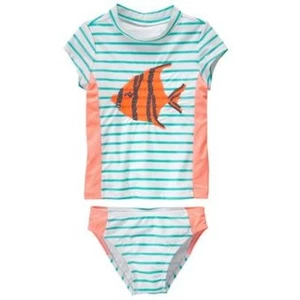 Set costume da bagno rashguard a righe nuovo con etichette Gymboree paillettes angelo pesce L 10 12 - Foto 1 di 1