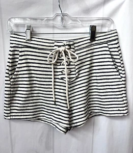 Aerie Knit Lounge Shorts White Black Stripes Woven Tie Closure Casual Sz Small - Picture 1 of 7