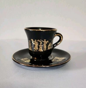 Taza y platillo de té negro griego Demitasse ~ hecho a mano en Grecia oro 24k - Imagen 1 de 15