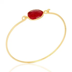 Ruby Corundum Yellow Gold Plated Handmade Openable Bangle Wedding Gift For Mom - Picture 1 of 6