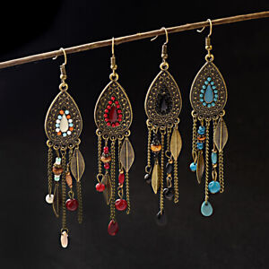 Oxidized Vintage Retro Bohomian Feathers Earring Handmade Women Wedding Jewelry
