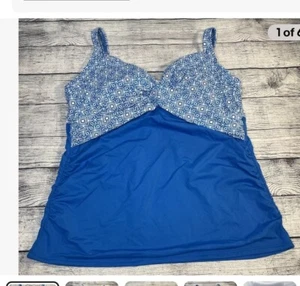 Lands’ End Damen Tankini Badeanzug Oberteil verstellbar Träger blau aztekisch Größe 18 - Bild 1 von 3