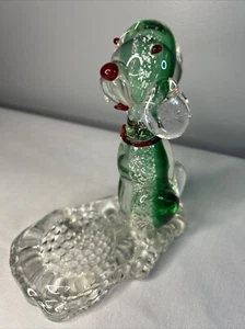 RARE Vintage Handblown Murano Art Glass Green Dog with Red and a Tray E1124 - Picture 1 of 24