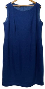 Lafayette 148 Sleeveless Sheath Dress Virgin Wool Navy Blue Sz 16W Textured Knit - Picture 1 of 10