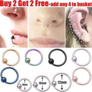 Surgical Steel Ball Closure Nose Ring Eyebrow Daith Ring Tragus Lip Hoop Ring - Picture 1 of 7