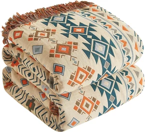 Boho Throw Blanket for Bed 90”X98”, 100% Cotton Woven Blanket for Couch Sofa, Ul - Picture 1 of 9
