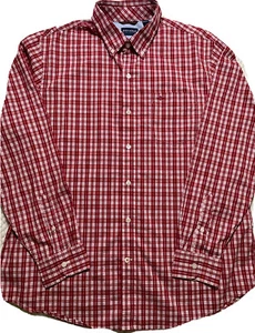 Dockers Mens L/G Button Down Long Sleeve Dress Shirt Red White Plaid Checkered - Picture 1 of 9