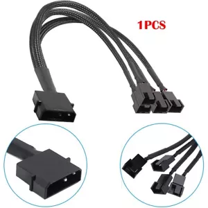 1PCS 4-Pin Molex to 4x 3-Pin PC Fan Splitter Adapter Cable 30cm Braided Sleeve - Picture 1 of 5