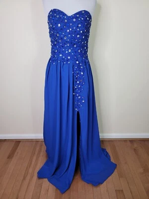 Custom Pageant Formal Prom Dress Royal Blue Size S/4 Beaded Strapless Maxi  - Image 1 of 4