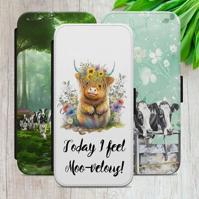 HIGHLAND COW FLORAL GIFT FLIP WALLET PHONE CASE COVER FOR IPHONE SAMSUNG GOOGLE - Image 1 of 4