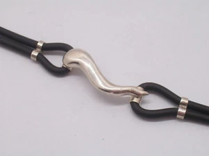 Bracelet Silver 925 And Rubber With Cornet Good Luck Charm - Bangle Bracelet - Picture 1 of 6