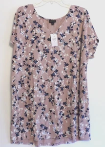 NWT! J JILL WEAREVER PLEATED BACK SS-TUNIC-LT-DUSTY PLUM FLORAL-BEAUTIFUL!! - Picture 1 of 4