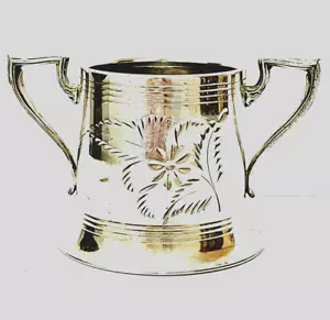 Sheffield Reproduction Silver Plated Two-Handled Cup Wide Base Etched - Picture 1 of 7