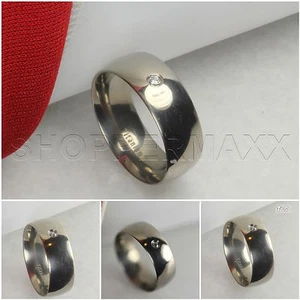 Titanium Mens Single Round Stone Brushed Finish Wedding Band Fashion Ring  - Picture 1 of 1