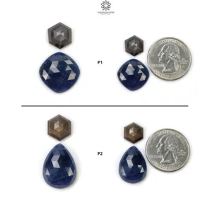 Cojín de pera hexagonal con piedras preciosas de zafiro chocolate plata natural azul natural forma 2 piezas - Imagen 1 de 3