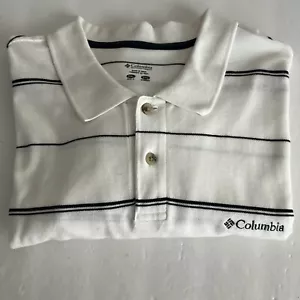 COLUMBIA Mens XXL Blue/White Striped Short Sleeve Polo Shirt EUC 100% Cotton - Picture 1 of 10