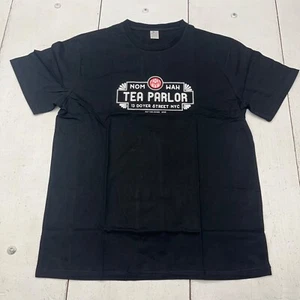 Black Graphic Front Tea Parlor Short Sleeve T-Shirt 100% Cotton Adult Size Large - Picture 1 of 6