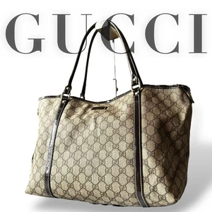 Gucci Tote Bag GG Pattern PVC Leather Brown Used Excellent+ Condition Auth JAPAN - Picture 1 of 24