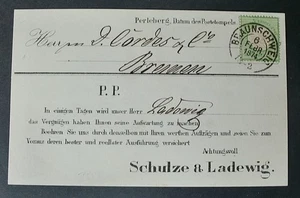 1872 MiNr 17 a Großer Schild 1/3 Gr. Vordruck-Vertreter Karte K2 BRAUNSCHWEIG - Bild 1 von 4