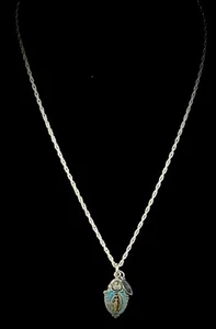 Sterling Silber blaue Emaille Jungfrau Maria & Jesus mit Sterling Kette Halskette - Bild 1 von 9