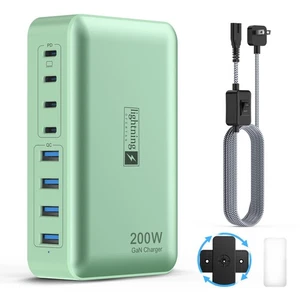 8-Port Mehrfach Ladestation 200W mit Flachstecker, geflochtenem Netzkabel und... - Bild 1 von 7