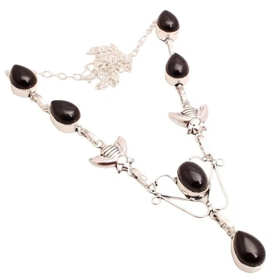 Collana Gioielli Fatti a Mano Pietra Preziosa Onice Nero Placcata Argento... - Immagine 1 di 3