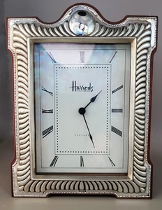 HARRODS, Hallmarked Silver Clock ~ Sheffield 1991 ~ Dragoon. Good Working Order. - Picture 1 of 10