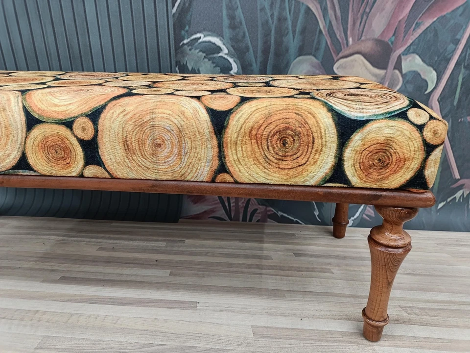 Wood Pattern Bench Handmade Furniture Piano Bench Upholstered Ottoman Bench - Image 1 of 4