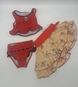 Girls Disney Moana Red Yellow Bikini 3pc Swimsuit 3T - Picture 1 of 6